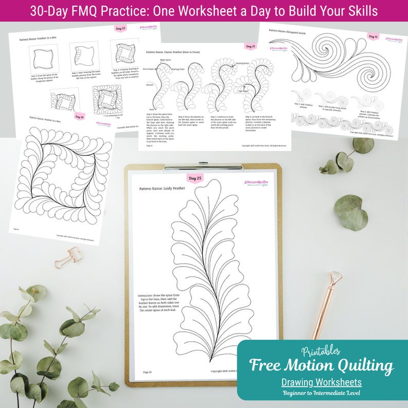 30-Day FMQ Drawing Worksheets: Quilting Pattern Guide (PDF Download) image 8