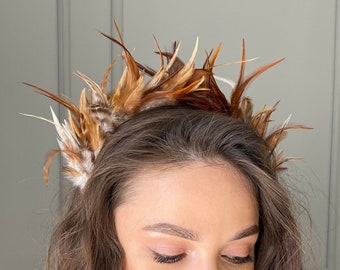 Boho headband, Feather crown, Boho wedding crown, Wild feather headdress, Festival feather headband, Burning man headband, Halo crown