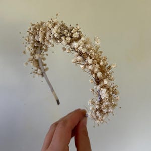Gypsophila Floral Crown, White Halo For Bride, Ivory Baby Breath Crown, Dried Flower Headpiece, Boho Bridal Halo With Preserved Gypsophila