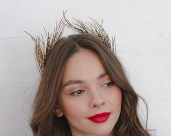 Gold headband, Golden halo, Wedding headband, Bridal halo, Flower girl, Bridesmaid hairstyle, Gold wedding tiara, Festival crown, Gold halo