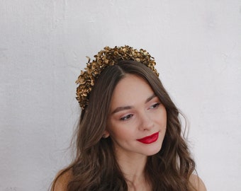 Flower crown, Hydrangea headband, Bridal flower crown, Boho bridesmaid headband, Gold gypsophila, Flower girl crown, Golden wedding