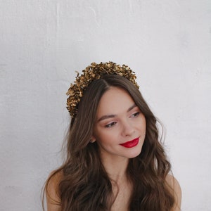 Flower crown, Hydrangea headband, Bridal flower crown, Boho bridesmaid headband, Gold gypsophila, Flower girl crown, Golden wedding