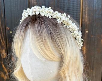 Flower girl crown, Baby breath headband, Gypsophila preserved flower, Wedding hair accessories, Elegant wedding hairpiece, Bridesmaid crown