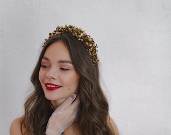 Golden headband, Gold bridal crown, Bridesmaid headband, Golden crown, Golden wedding,  Bridesmaid hairstyle, Boho headband, Flower girl