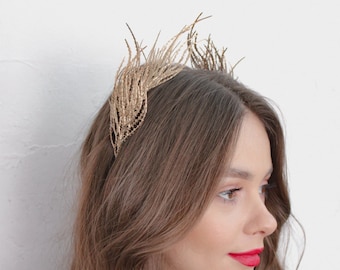 Golden headband, Bridesmaid headband, Golden leaf halo, Bridesmaid hairstyle, Golden crown, Golden wedding, Boho headband, Flower girl halo