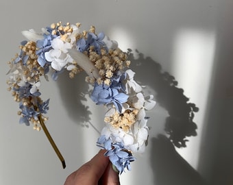 Dried flower crown, Hydrangea headband, Blue flower crown, Bridal headband, Flower girl, Dry flower headband, Boho flower, Rustic wedding