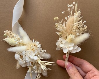 Dried flower corsage, Boho wedding accessories, Beige wedding flower, Custom wedding accessories, Rustic groomsmen boutonnieres