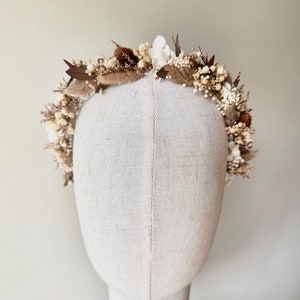 Couronne de fleurs marron blanc, bandeau floral pour nouveau-né, couronne de cheveux pour enfant, casque de bébé fille, halo floral pour fille de fleur, cadeau pour petite fille