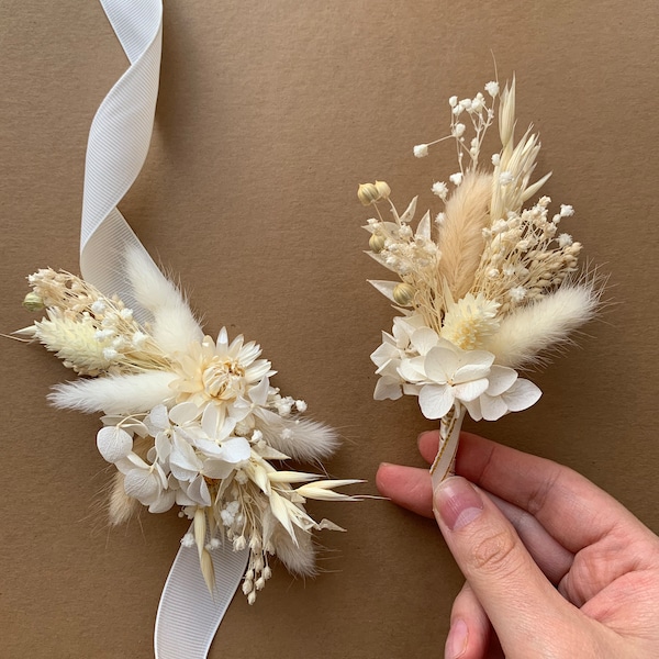 Getrocknete Blumen Ansteckblume, Boho Hochzeit Accessoires, Beige Hochzeit Blume, Benutzerdefinierte Hochzeitsaccessoires, rustikale Groomsmen Boutonnieres