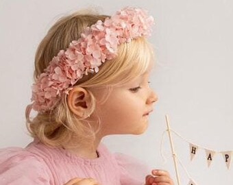 Light Pink Flower Girl Crown: Floral Hair Wreath, First Communion