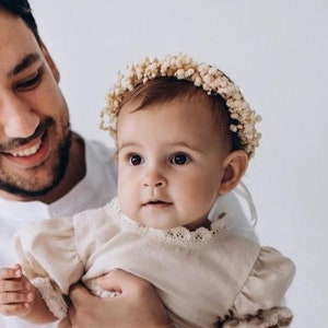 Baby&#39;s breath flower crown, Child floral halo, Baby toddler flower wreath, Beige wedding flower girl headpiece, Gypsophila floral crown