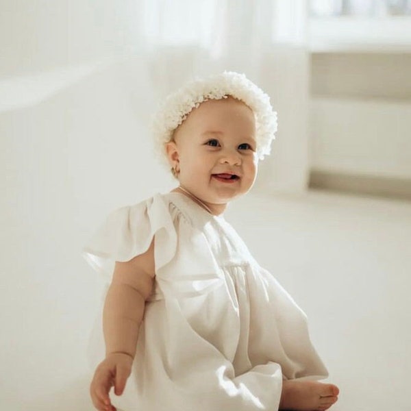 First communion White flower crown, First communion headband, Hydrangea flower crown, Child hair wreath, Dried flower headpiece, Flower girl