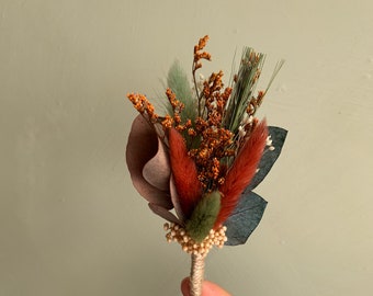 Wedding boutonniere, Terracotta dried flower boutonniere, Groomsman buttonhole, Rust terracotta wedding accessories, Bridesmaids corsage