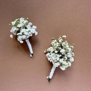 Baby’s breath buttonholes, Gypsophila flower boutonniere, Wedding flower accessories, Groomsman boutonniere,  Flower girl crown, Real flower