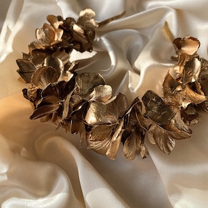 Flower crown, Golden headband, Gold halo, Hydrangea headband, Bridal flower crown, Boho bridesmaid headband, Flower girl crown image 7
