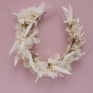 Bohemian flower crown, Bridal floral headband, Dried flower crown, White bride hair wreath, Flower girl headpiece, Custom flower hairpiece