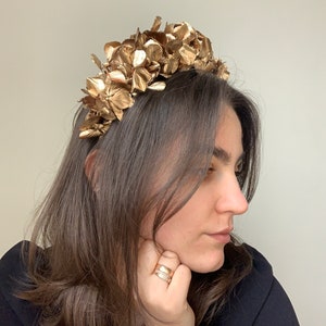 Flower crown, Golden headband, Gold halo, Hydrangea headband, Bridal flower crown, Boho bridesmaid headband, Flower girl crown image 4