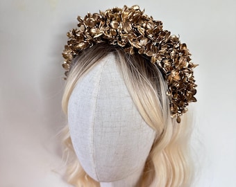 Flower crown, Hydrangea headband, Bridal flower crown, Boho bridesmaid headband, Gold gypsophila, Flower girl crown, Golden wedding
