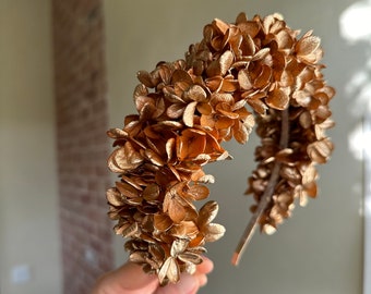 Golden flower crown, Terracotta headband, Golden rust color headpiece, Bridal flower headband, Terracotta wedding, Dried flower crown