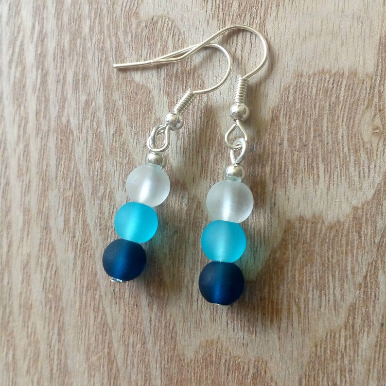 Frosted glass earringsBlue bead dangle drop earrings silver Etsy