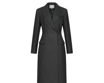 Long coat, Dark maxi coat, Graphite maxi coat, Coat with accent shoulders, Fitted coat, Long fitted coat, Long wool coat, 1036 Graphite coat