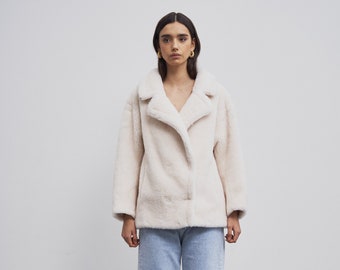 Short winter coat, ivory Teddy coat, Short teddy coat, Short ivory wool coat, Winter wool coat, Winter coat, Women coat sale, Teddy Coat