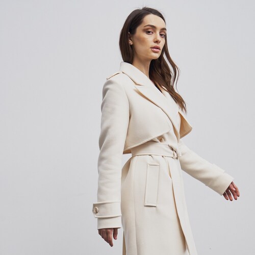White Trench Coat Women Wedding Coat White Wool Long Coat Etsy
