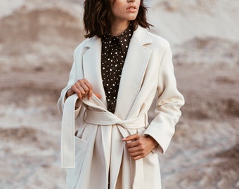 white wool dress coat