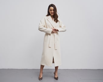 Wedding ivory coat, Bridal wool coat, Bridal ivory coat, Warm ivory coat, Warm ivory wedding coat, Long coat ivory, 338 Ivory coat