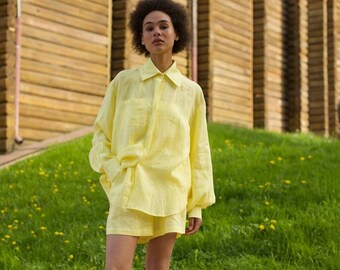 Linen shorts, Linen shirt, Linen lemon shirt, Linen lemon shorts, Lemon suit, Linen suit, Summer suit, Summer shirt, Summer shorts