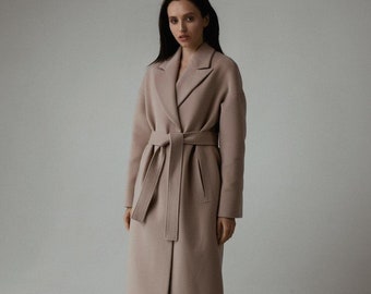 Last size in stock - XL, Taupe Coat, Women Wool Coat, Wool Coat Latte, Long Latte Coat, Long Coat Autumn, Wool coat, 338 Latte coat