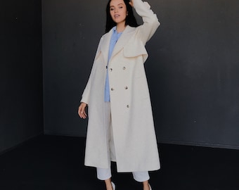 white wool dress coat