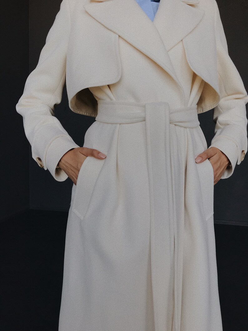 White trench coat women Wedding coat white wool long coat Etsy