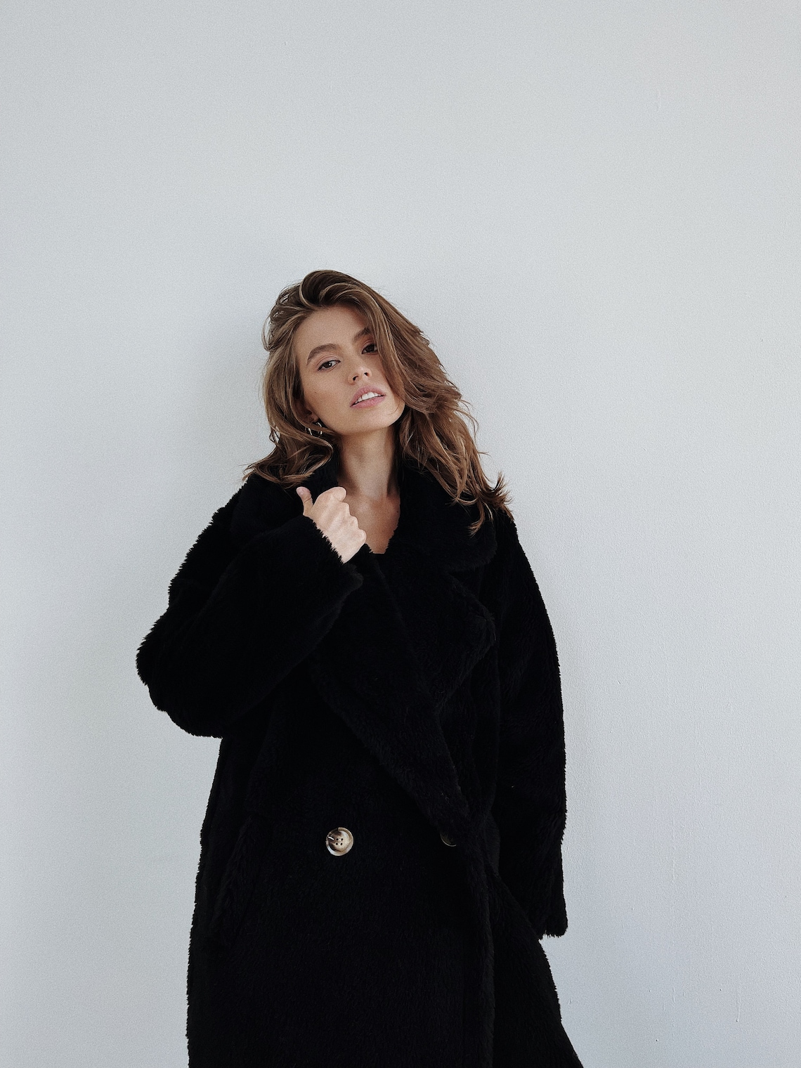 Long Teddy Bear Coat Wool Black Coat Women Winter Wool Coat Etsy