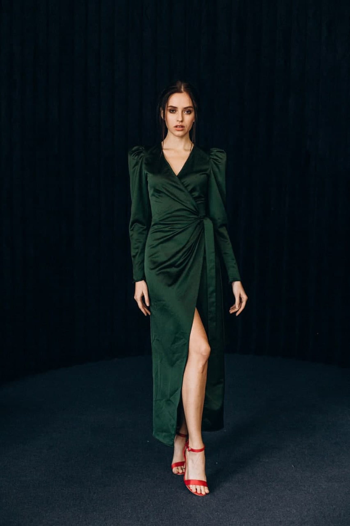 Maxi wrap dress emerald evening dress prom dress wrap | Etsy