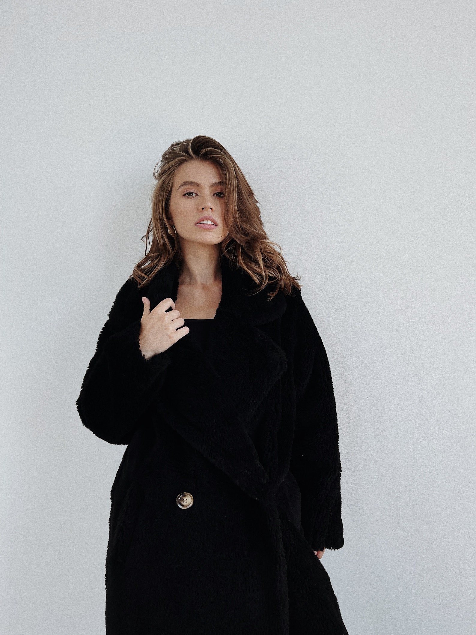 black long teddy bear jacket