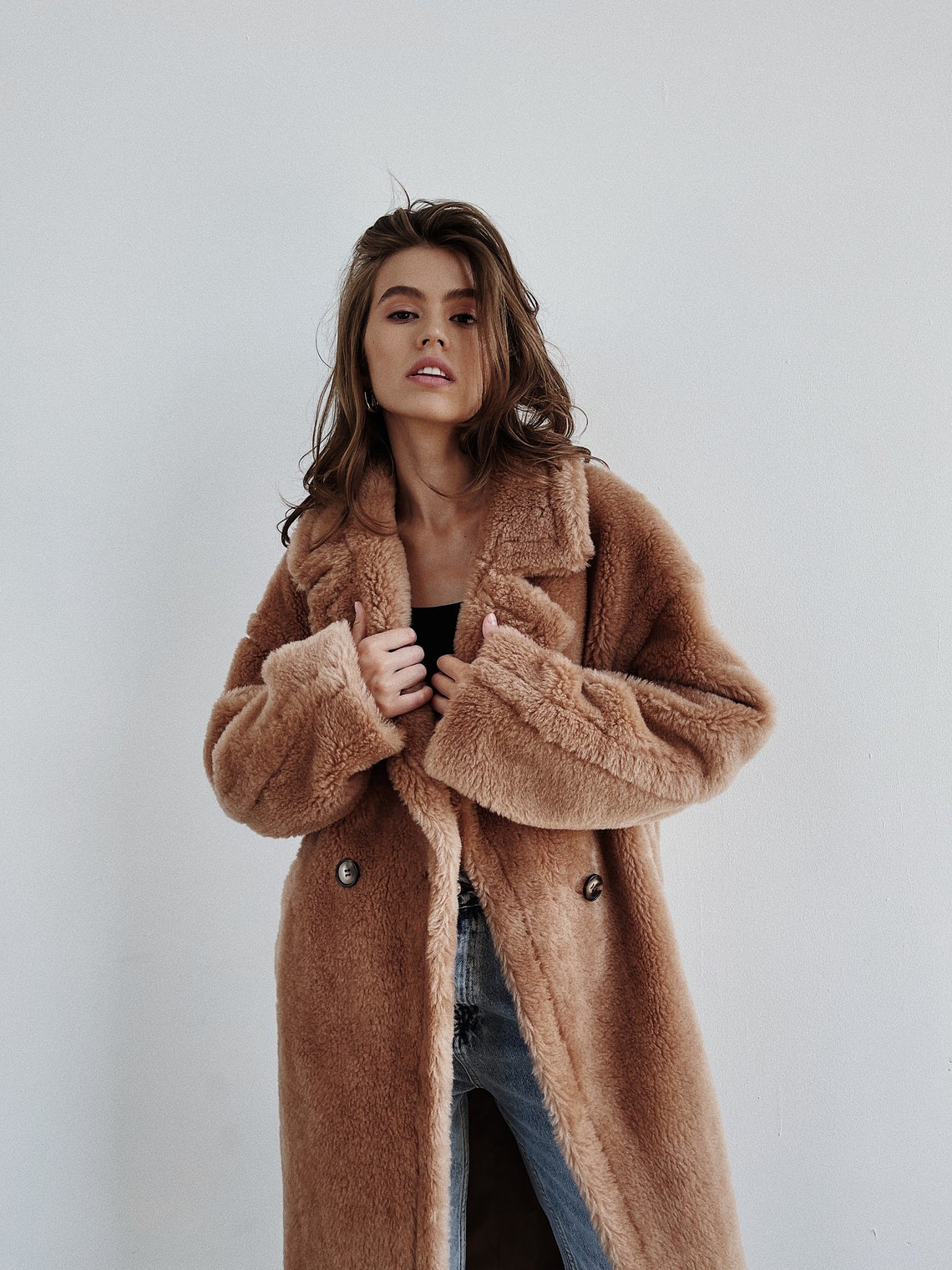 camel teddy bear coat