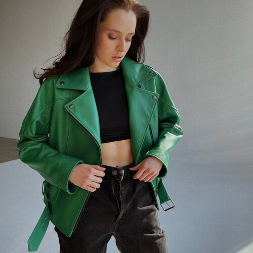 green leather shacket