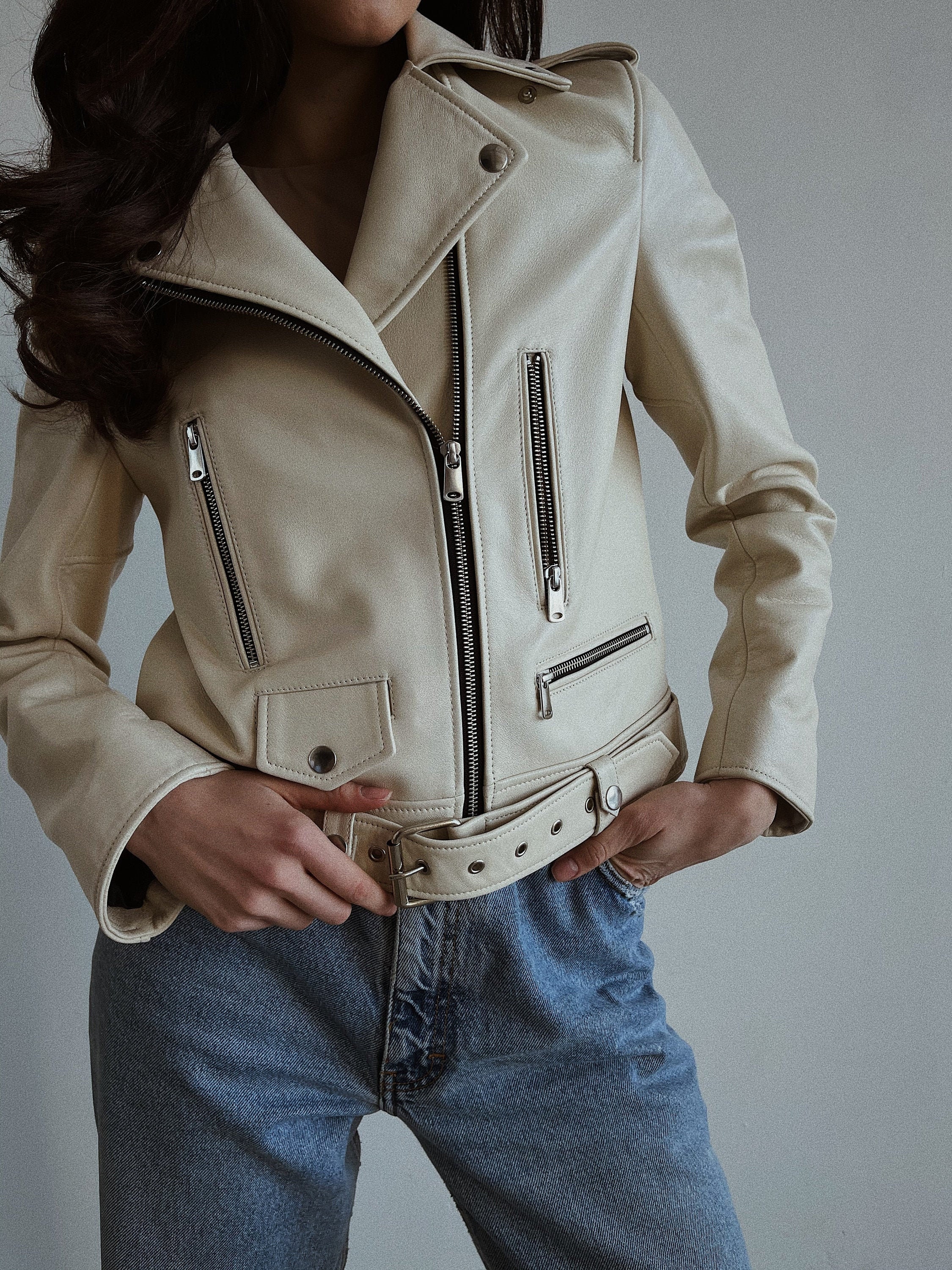 Ivory Leather Jacket Short Leather Jacket Cropped Jacket Etsy Australia