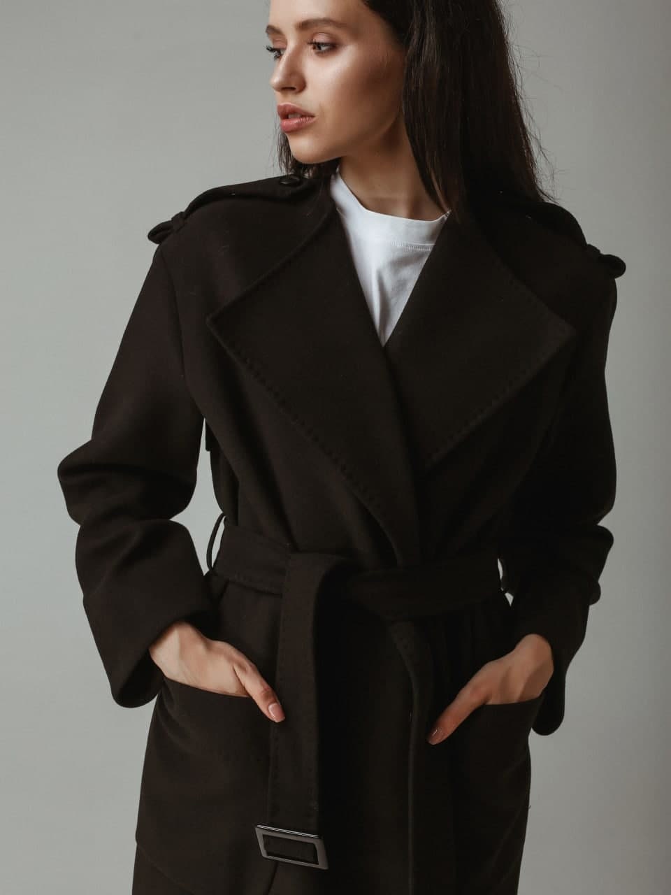 black wool waterfall coat
