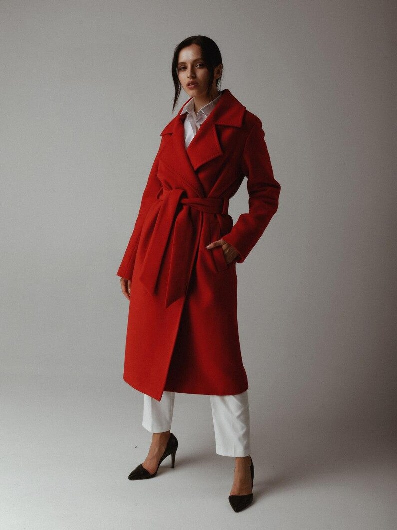 red wool maxi coat