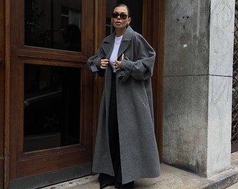 Grey coat for women, long coat for women, grey coat, long wool coat, oversized coat, womens wool coats, long wool coat women, 110 Grey coat
