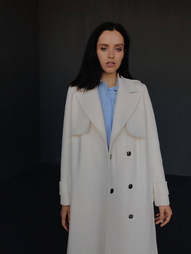 White trench coat women Wedding coat white wool long coat Etsy