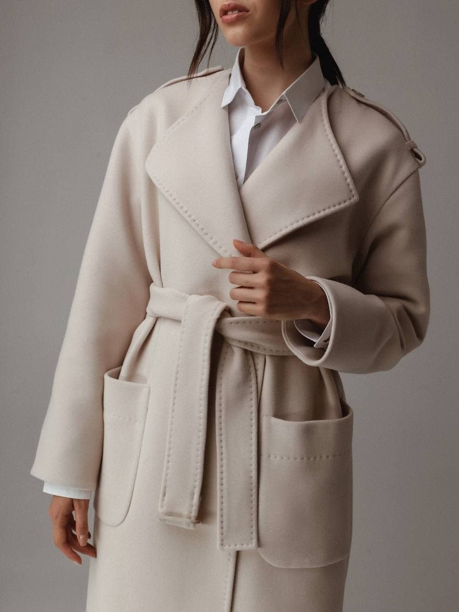 Trench ivory coat Coats on sale Wool ivory coat women | Etsy