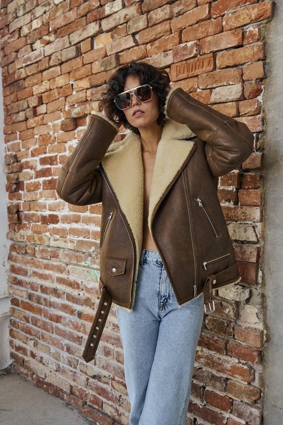 Natural Sheepskin Coat, Brown Aviator Jacket, Brown Shearling Jacket,  Winter Sheepskin Jacket, Brown Coat, Winter Coat, Brown Shearling Coat -  Etsy Sweden