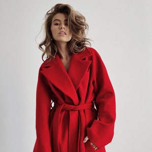 red wrap coat womens