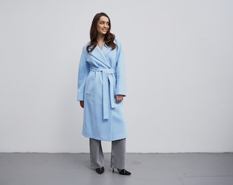 Blue coat, women camel coat, long blue coat, women long coat, long coats, long down coat, long wool coat, wool coat women, 380 Blue Coat