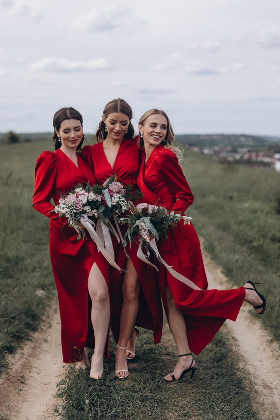 red brides maid dresses