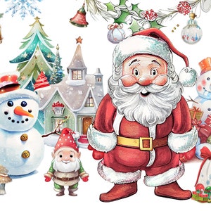 Weihnachten Aquarell Clipart - Süßer Weihnachtsmann, Winterferien, Schneemann, Weihnachtswichtel PNG