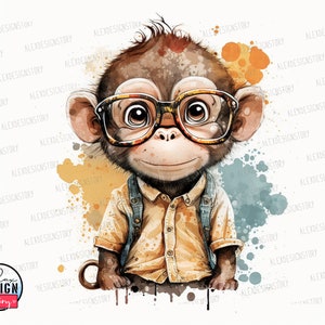 Cute Monkey Printable - Chimpanzee Wall Art, Animal With Glasses, Monkey Business, Monkey Digital, Chimpanzee Print, Funny Animals